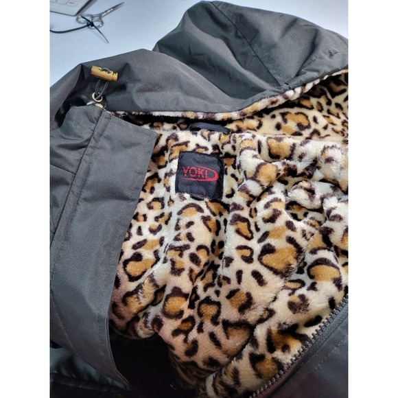 Yoki Olive Green Anorak Jacket Leopard Faux Fur Lined Hooded Drawstring - Picture 9 of 11